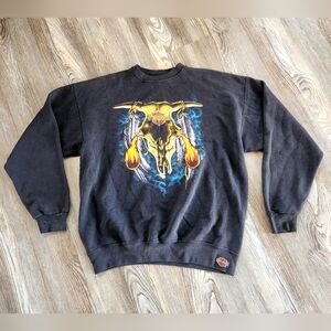 90s Harley Davidson Holoubek Cattle Skull Flame Sweatshirt Mens XL Black USA